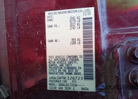 2011 Nissan Altima 2.5 S from USA, damaged, VIN 1N4AL2AP7BC126723